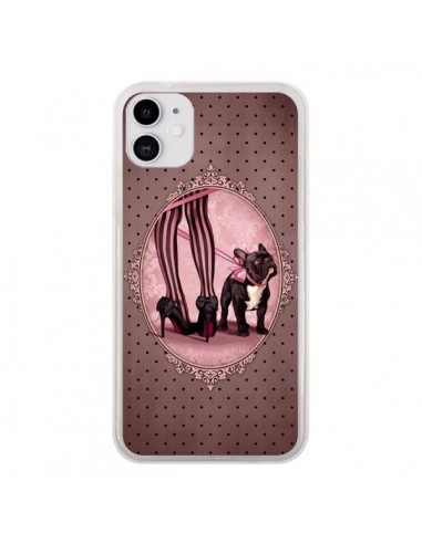 Coque iPhone 11 Lady Jambes Chien Dog Rose Pois Noir - Maryline Cazenave