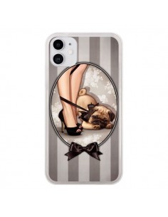 Coque iPhone 11 Lady Noir Noeud Papillon Chien Dog Luxe -...