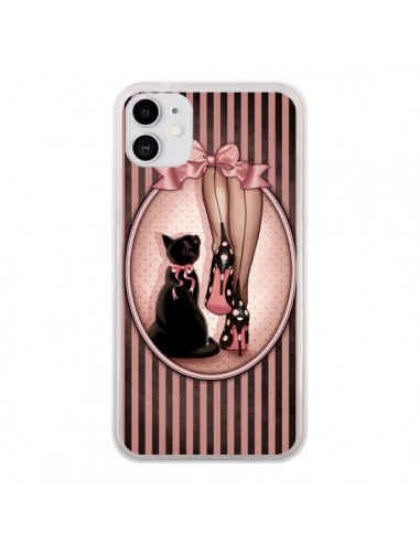 Coque iPhone 11 Lady Chat Noeud Papillon Pois Chaussures - Maryline Cazenave