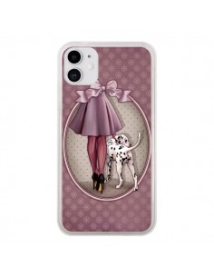 Coque iPhone 11 Lady Chien Dog Dalmatien Robe Pois -...