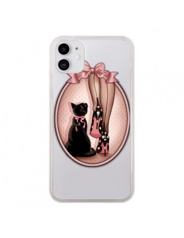 Coque iPhone 11 Lady Chat Noeud Papillon Pois Chaussures Transparente - Maryline Cazenave
