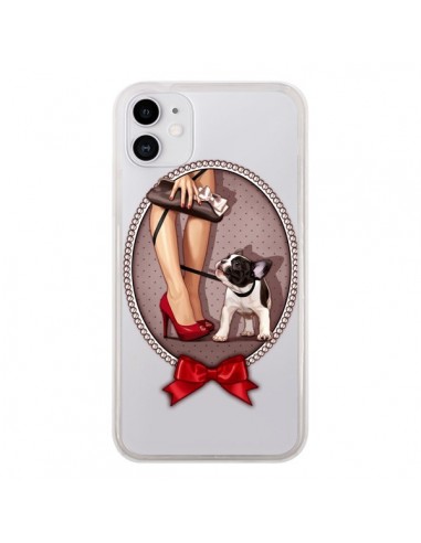 Coque iPhone 11 Lady Jambes Chien Bulldog Dog Pois Noeud Papillon Transparente - Maryline Cazenave