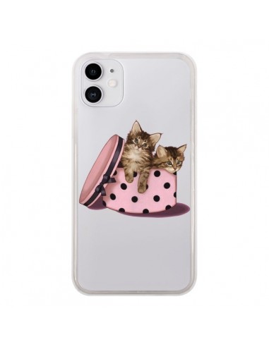 Coque iPhone 11 Chaton Chat Kitten Boite Pois Transparente - Maryline Cazenave