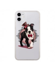 Coque iPhone 11 Chien Bulldog Dog Gentleman Noeud...