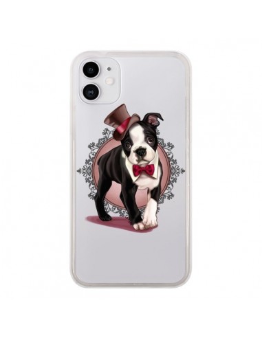 Coque iPhone 11 Chien Bulldog Dog Gentleman Noeud Papillon Chapeau Transparente - Maryline Cazenave