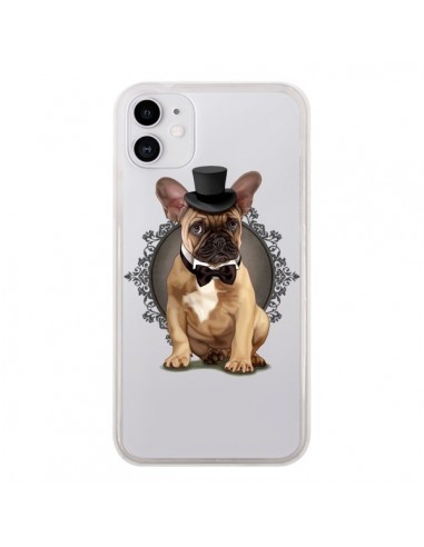 Coque iPhone 11 Chien Bulldog Noeud Papillon Chapeau Transparente - Maryline Cazenave