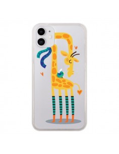 Coque iPhone 11 L'oiseau et la Girafe Amour Love...