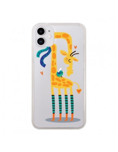Coque iPhone 11 L'oiseau et la Girafe Amour Love Transparente - Maria Jose Da Luz