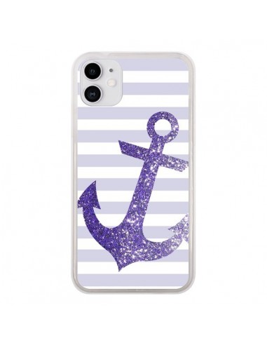 Coque iPhone 11 Ancre Violet Navire - Monica Martinez