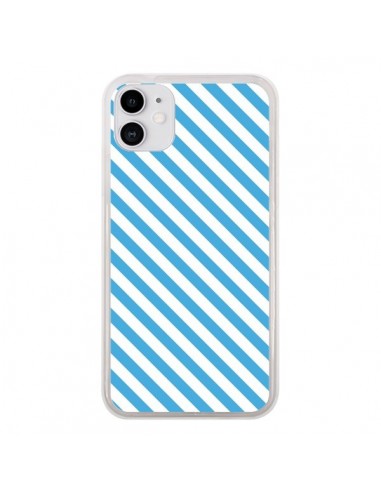 Coque iPhone 11 Bonbon Candy Bleue et Blanche Rayée - Nico