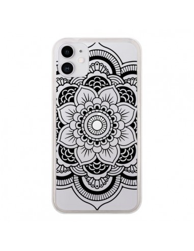 Coque iPhone 11 Mandala Noir Azteque Transparente - Nico