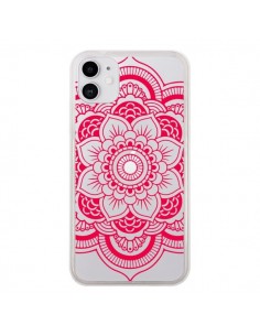 Coque iPhone 11 Mandala Rose Fushia Azteque Transparente...