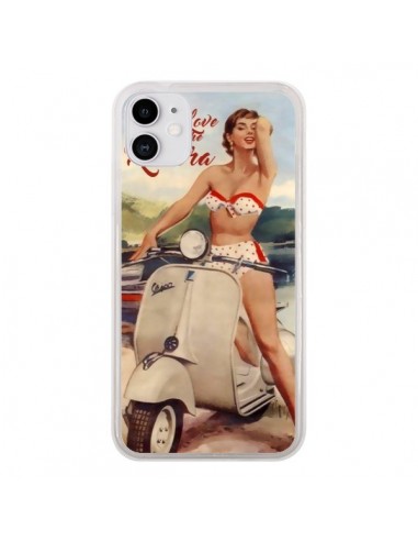 Coque iPhone 11 Pin Up With Love From the Riviera Vespa Vintage - Nico