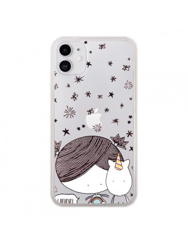 Coque iPhone 11 Petite Fille et Licorne I Believe Transparente - Nico