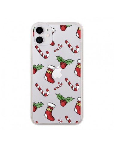 Coque iPhone 11 Chaussette Sucre d'Orge Houx de Noël transparente - Nico