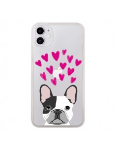 Coque iPhone 11 Bulldog Français Coeurs Chien...