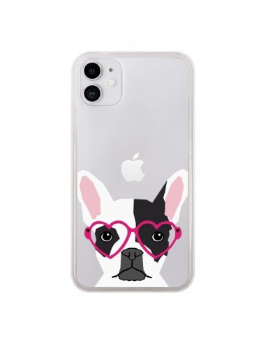 Coque iPhone 11 Bulldog Français Lunettes Coeurs Chien Transparente - Pet Friendly