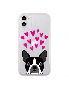 Coque iPhone 11 Boston Terrier Coeurs Chien Transparente...
