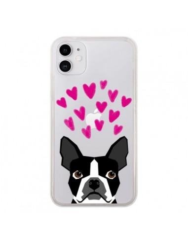 Coque iPhone 11 Boston Terrier Coeurs Chien Transparente - Pet Friendly