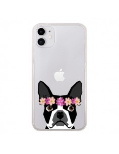 Coque iPhone 11 Boston Terrier Fleurs Chien Transparente...