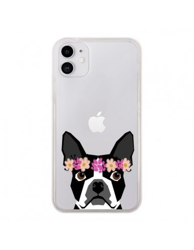 Coque iPhone 11 Boston Terrier Fleurs Chien Transparente - Pet Friendly