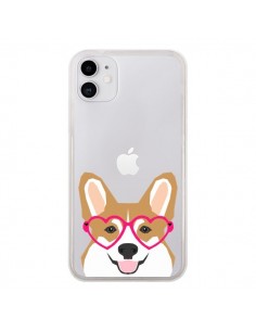 Coque iPhone 11 Chien Marrant Lunettes Coeurs...