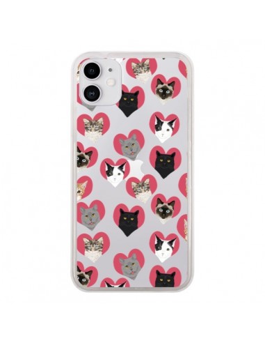 Coque iPhone 11 Chats Coeurs Transparente - Pet Friendly