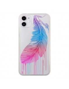 Coque iPhone 11 Plume Feather Arc en Ciel Transparente -...