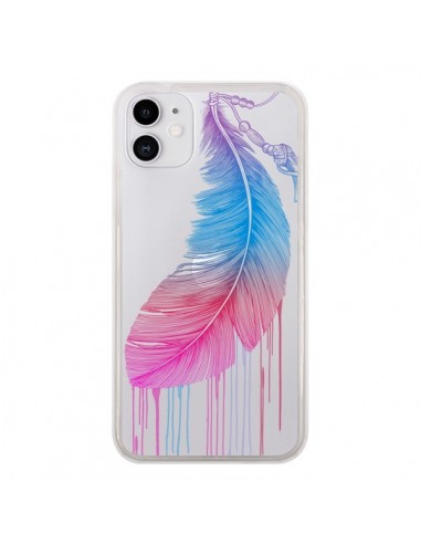 Coque iPhone 11 Plume Feather Arc en Ciel Transparente - Rachel Caldwell