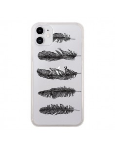 Coque iPhone 11 Plume Feather Noir Transparente - Rachel...