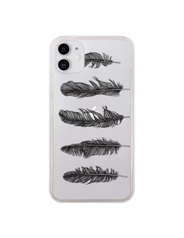 Coque iPhone 11 Plume Feather Noir Transparente - Rachel Caldwell