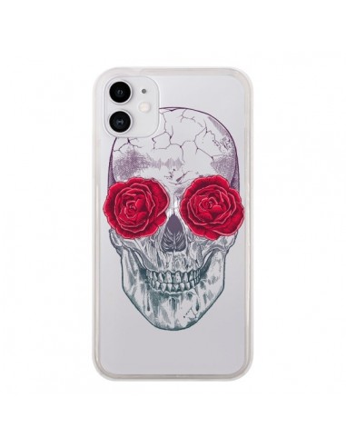 Coque iPhone 11 Tête de Mort Rose Fleurs Transparente - Rachel Caldwell