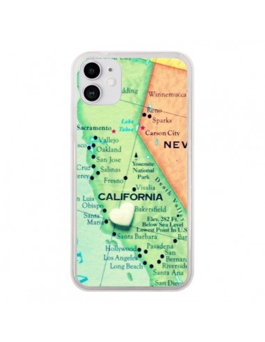 Coque iPhone 11 Carte Map Californie - R Delean