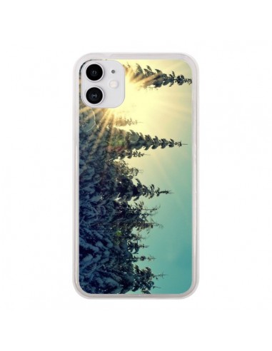 Coque iPhone 11 Hiver Paysage Neige Montagnes Sapins Ski - R Delean