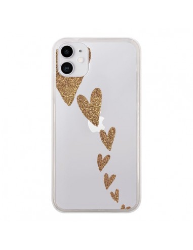 Coque iPhone 11 Coeur Falling Gold Hearts Transparente - Sylvia Cook