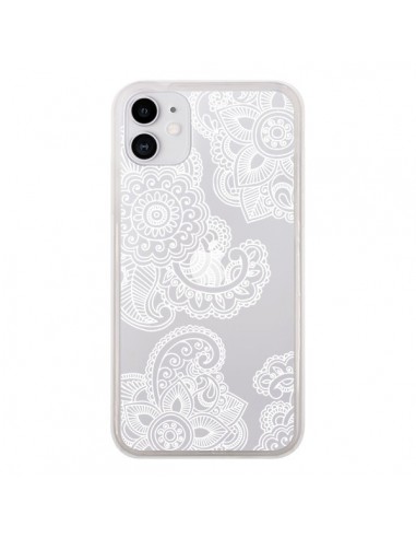 Coque iPhone 11 Lacey Paisley Mandala Blanc Fleur Transparente - Sylvia Cook