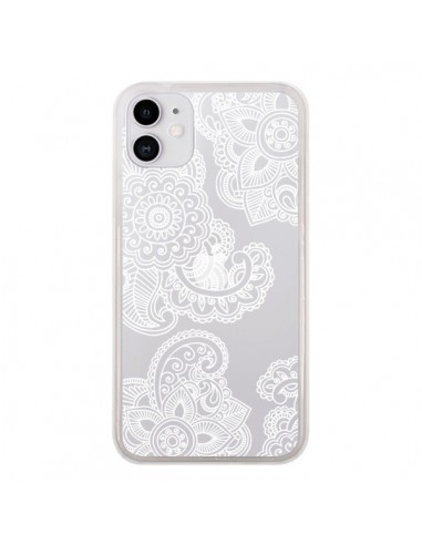 Coque iPhone 11 Lacey Paisley Mandala Blanc Fleur Transparente - Sylvia Cook