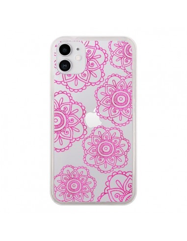 Coque iPhone 11 Pink Doodle Flower Mandala Rose Fleur Transparente - Sylvia Cook
