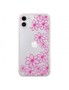 Coque iPhone 11 Pink Flowers Fleurs Roses Transparente -...