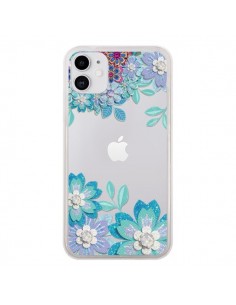 Coque iPhone 11 Winter Flower Bleu, Fleurs d'Hiver...