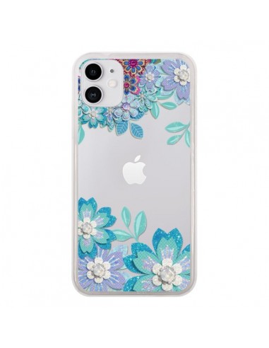 Coque iPhone 11 Winter Flower Bleu, Fleurs d'Hiver Transparente - Sylvia Cook