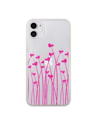 Coque iPhone 11 Love in Pink Amour Rose Fleur Transparente - Sylvia Cook