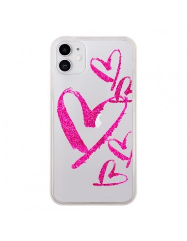 Coque iPhone 11 Pink Heart Coeur Rose Transparente - Sylvia Cook