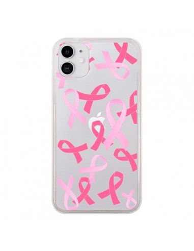 Coque iPhone 11 Pink Ribbons Ruban Rose Transparente - Sylvia Cook