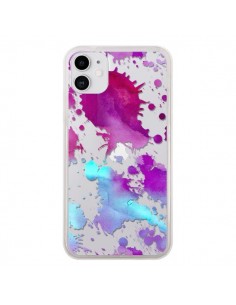 Coque iPhone 11 Watercolor Splash Taches Bleu Violet...