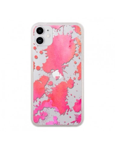 Coque iPhone 11 Watercolor Splash Taches Rose Orange Transparente - Sylvia Cook