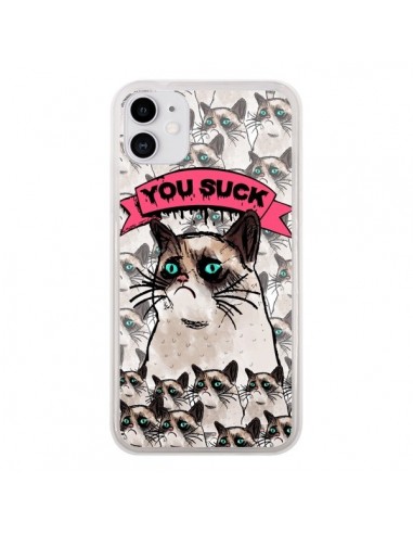 Coque iPhone 11 Chat Grumpy Cat - You Suck - Sara Eshak