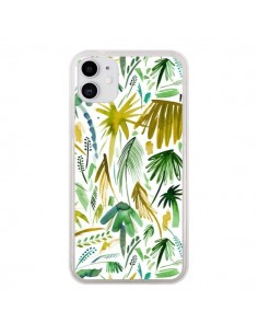 Coque iPhone 11 Brushstrokes Tropical Palms Green -...