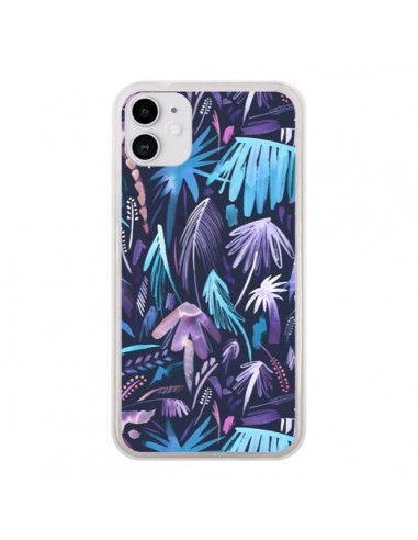Coque iPhone 11 Brushstrokes Tropical Palms Navy - Ninola Design