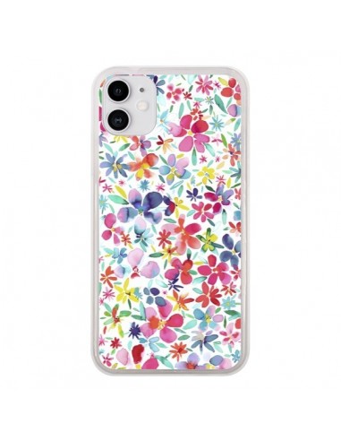 Coque iPhone 11 Colorful Flowers Petals Blue - Ninola Design